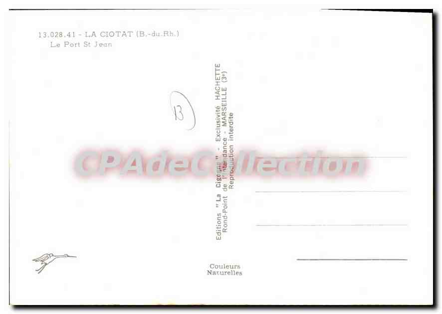 Le Port Saint-Jean — La Ciotat (Bouches-du-Rhône) — Éditions 'La Citadelle' n°13.028.41 — Verso