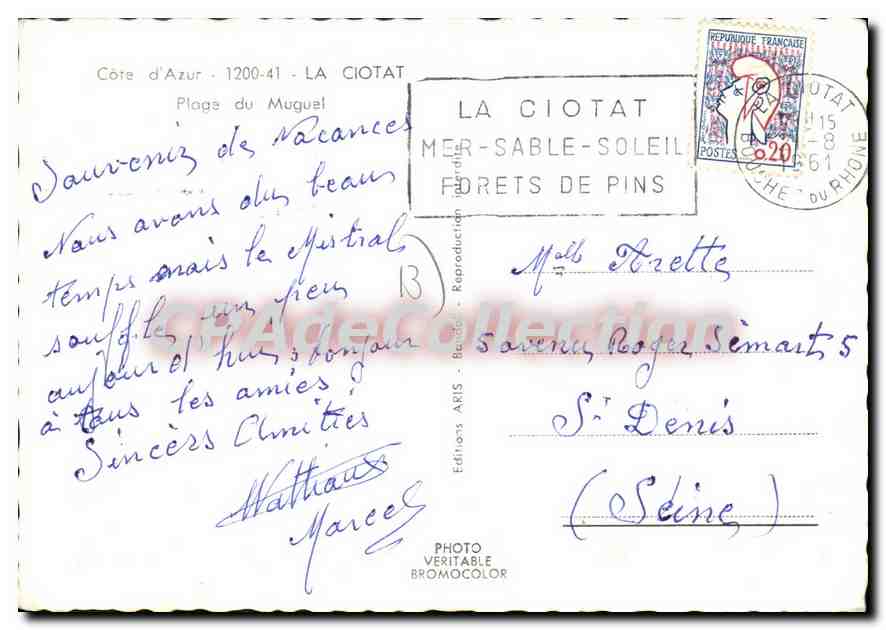 Plage du Muguel — La Ciotat — Editions ARIS — Verso