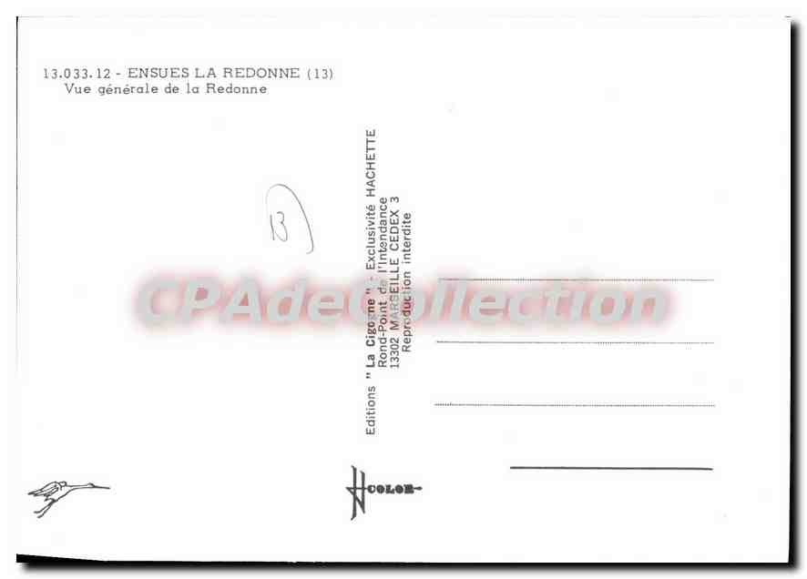 La Cigogne — Vue générale de la Redonne (13) — Éditions La Cigogne — Verso