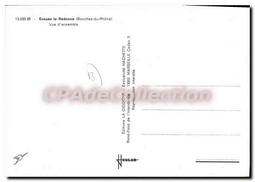 Ensuès-la-Redonne — Vue d'ensemble — Editions LA CIGOGNE — Verso