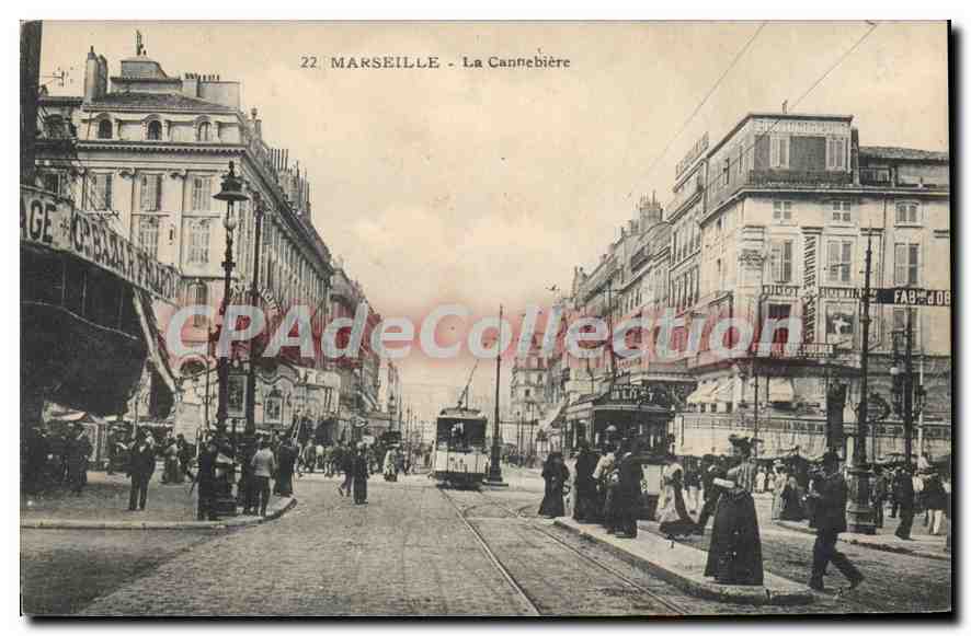 Marseille - La Cannebière — vue de la rue avec tramway et piétons — éditeur inconnu, n° 22