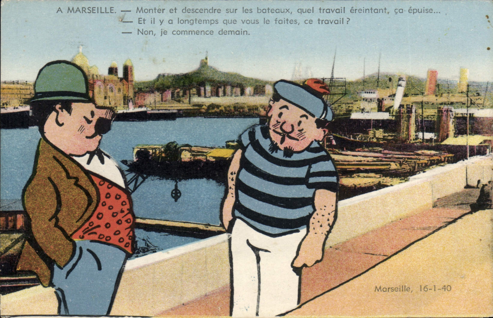 Marseille — Scène portuaire avec deux personnages — Caléjades Marseillaises N° 2