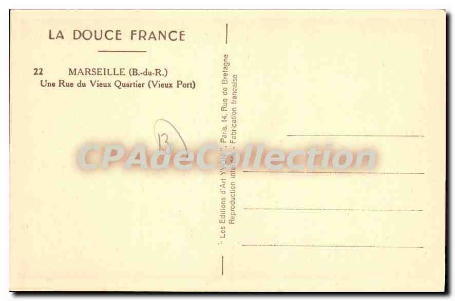 Rue du Vieux Quartier — Marsella (B.-du-R.) — Les Éditions d'Art YVON, París — Reverso