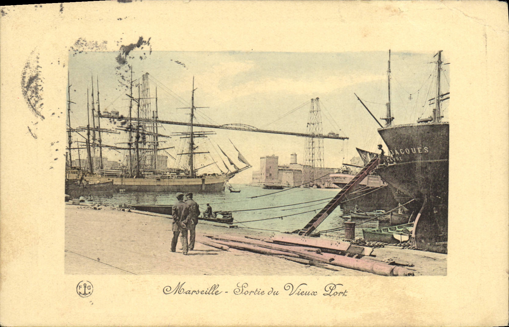 Marsella - Salida del Puerto Viejo — Jacques Cypre — editor F.G. (F.G. en la esquina inferior izquierda)