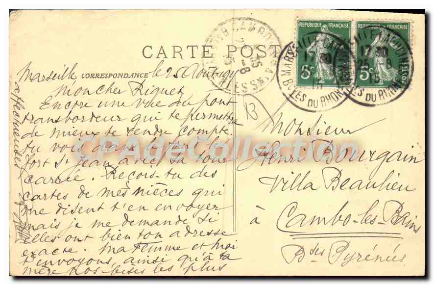 Marsella - Salida del Puerto Viejo — Jacques Cypre — editor F.G. (F.G. en la esquina inferior izquierda) — Reverso