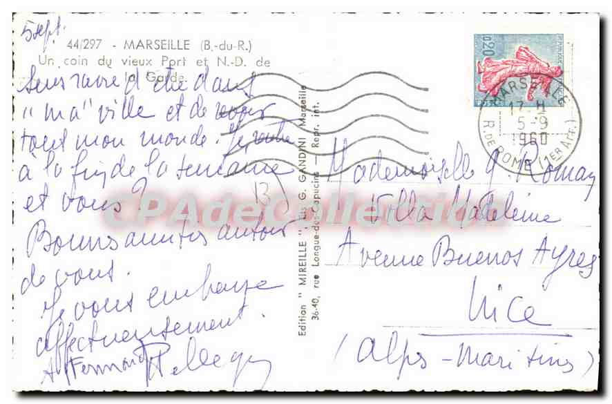Porto Vecchio di Marsiglia — pescatori a bordo — edizione Mireille — Verso