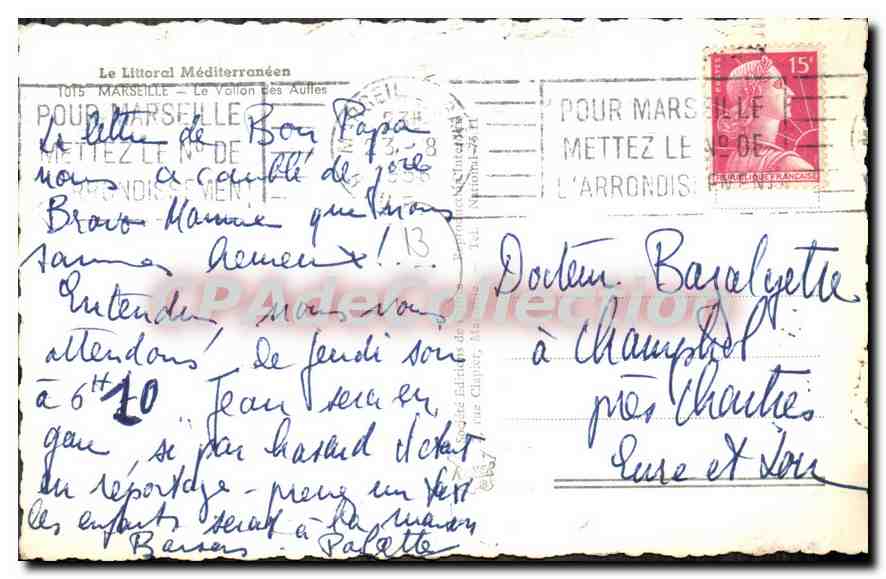 Le Vallon des Auffes — Marseille — Verlag Le Littoral Méditerranéen, Nr. 1015 — Rückseite