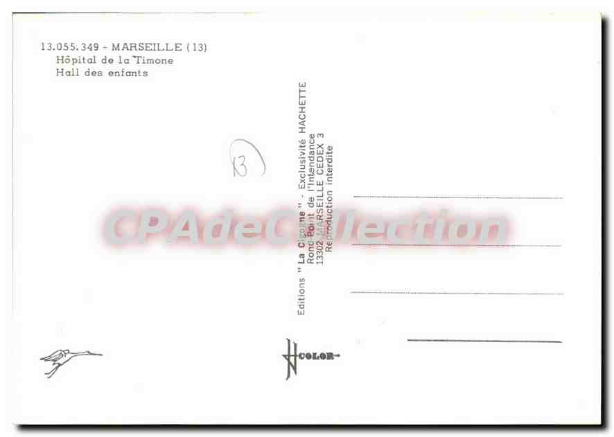 CPSM Marseille Hopital De La Timone Hall Des Enfants — Verso