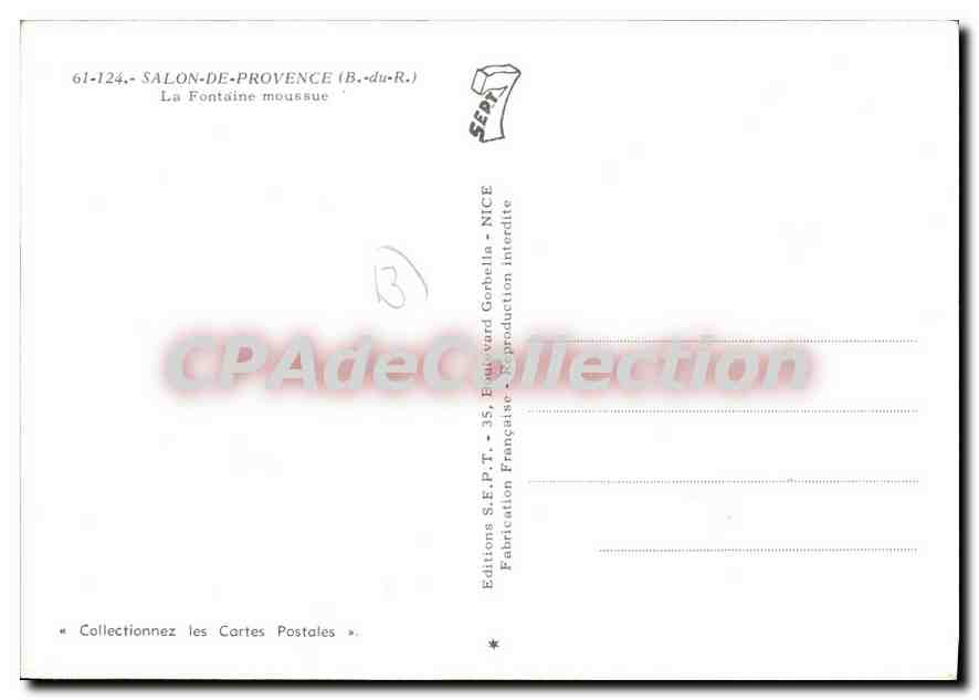 Salon-de-Provence (B.du-R.) — La Fontaine moussue — Éditions S.E.P.T. - Édouard Gorbella — Verso