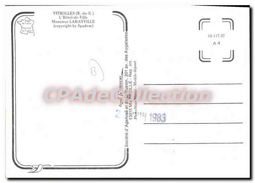 CPSM Vitrolles L'Hotel De Ville monsieur Lahayville — Verso
