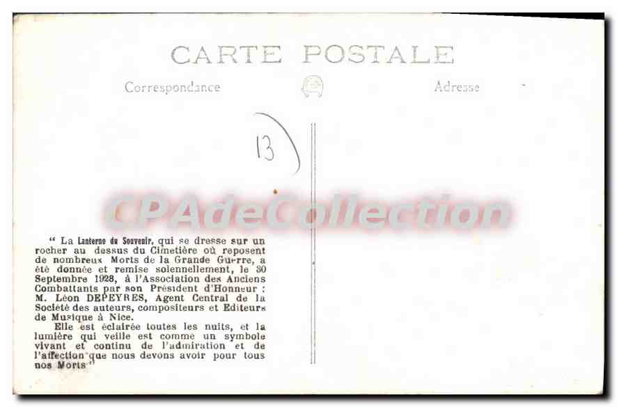 CPA Les Pennes Mirabeau La Lanterne Du Souvenir — Verso
