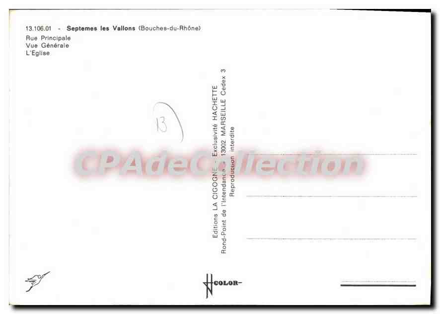 CPSM Septemes Les Vallons Rue Principale Vue Generale L'Eglise — Verso