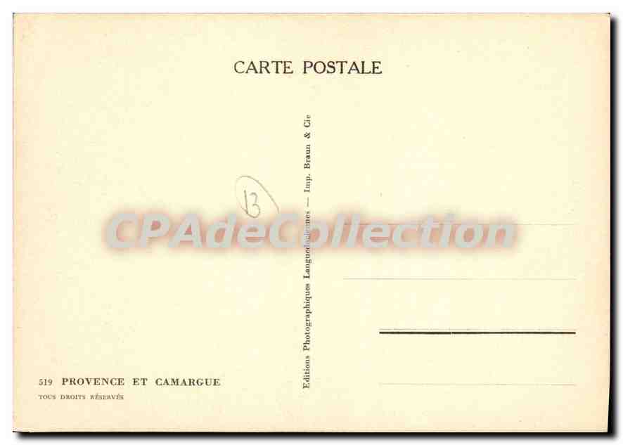 Femmes en costume traditionnel avec tambours — Provence et Camargue — Éditions Photographiques Languequines & Cie, n°519 — Verso