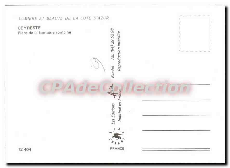 CPSM Ceyreste Place De La Fontaine Romaine — Verso