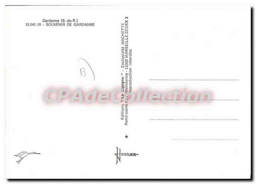 Gardanne — vue de la tour, du village et de l'usine — Éditions 'La Cigogne' — Verso