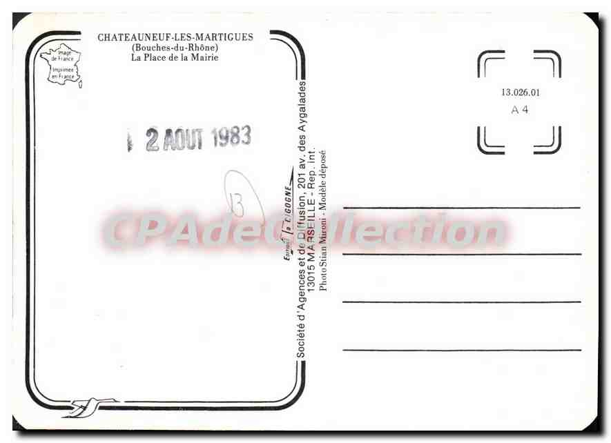 CPSM Chateauneuf Les Martigues La Place De la Mairie — Verso