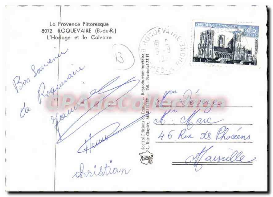 CPSM Roquevaire L'Horloge Et le Calvaire — Rückseite