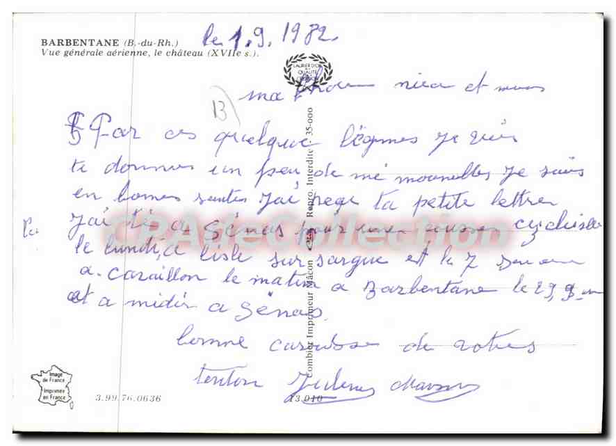 CPSM Barbentane Vue Generale Aeriennne Le Château — Verso