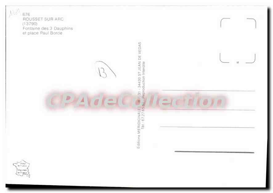 CPSM Rousset Sur Arc Fontaine Des 3 dauphins place Paul Borde — Back