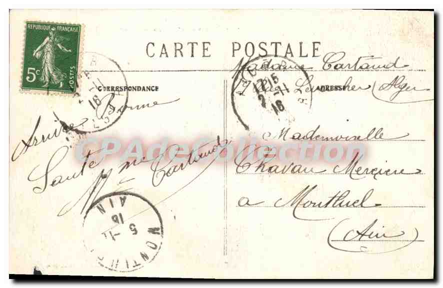 CPA Alger Place Bugeaud Et I'Hotel Du 19ème Corps D'Armee — Back