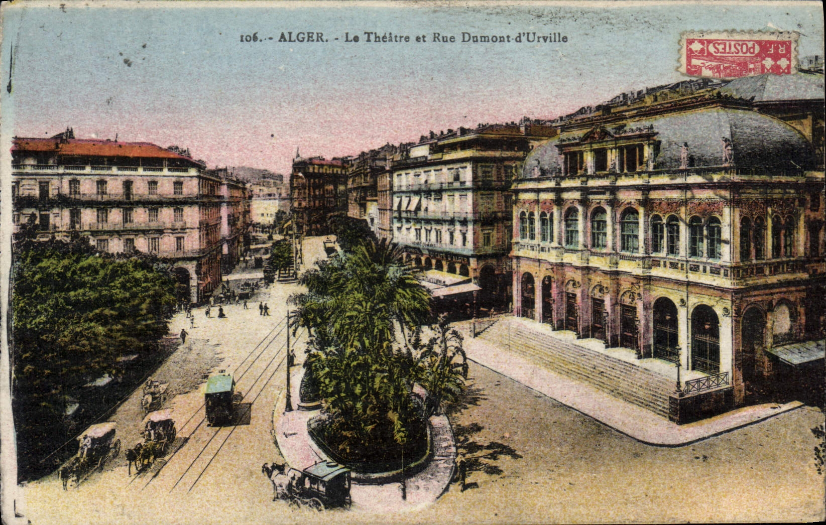 Alger - Le Théâtre et Rue Damont-d'Urville — éditeur inconnu, n° 106