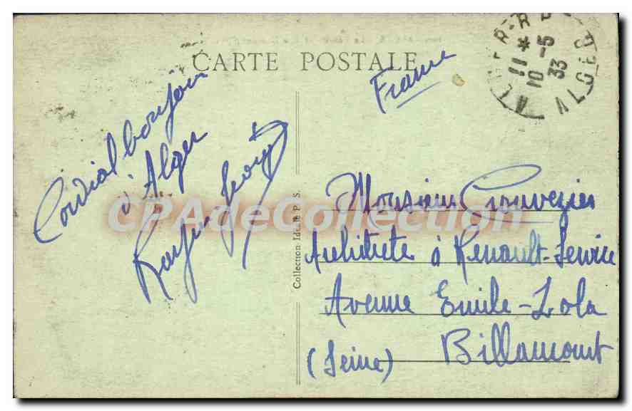 Alger - Le Théâtre et Rue Damont-d'Urville — éditeur inconnu, n° 106 — Verso