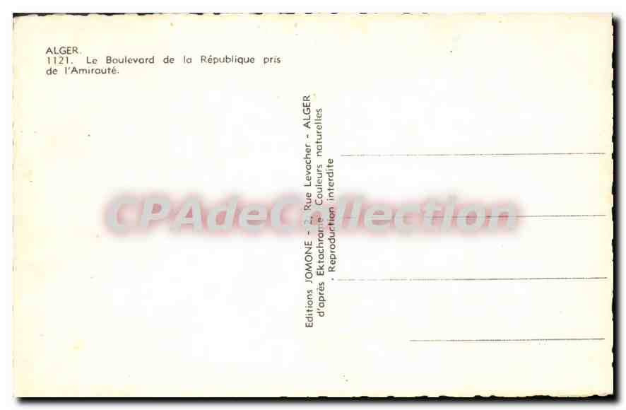 Algérie, Alger — Boulevard de la République — Éditions JOMONE — Verso