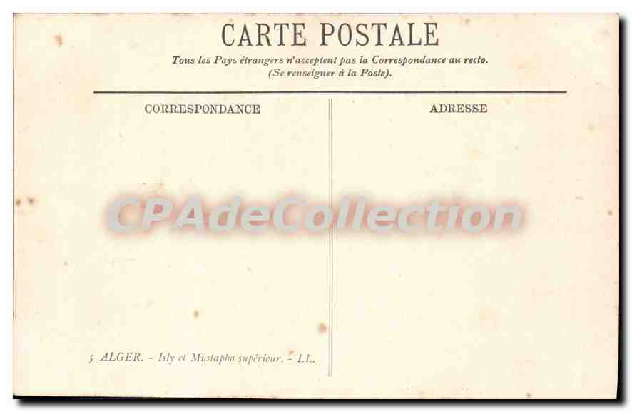 CPA Alger Isly Et Mustapha Superieur — Back