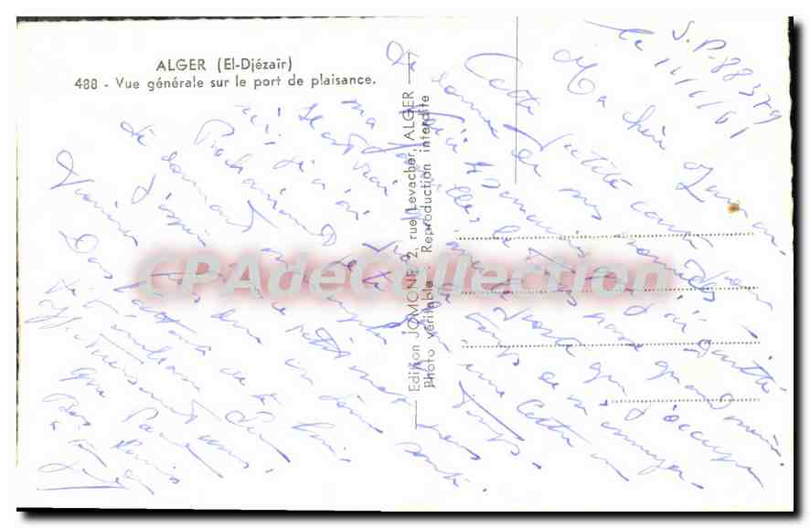 CPA Alger Vue Generale Sur Le Port De Plaisance — Back