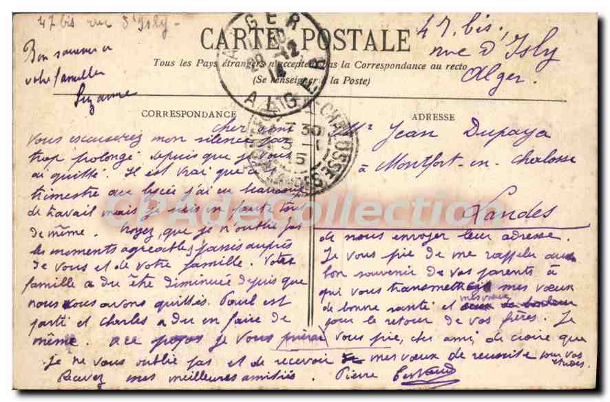 Alger - Le Nouvel Hôtel des Postes — Collection Régence, A. L., édit. Alger — Back