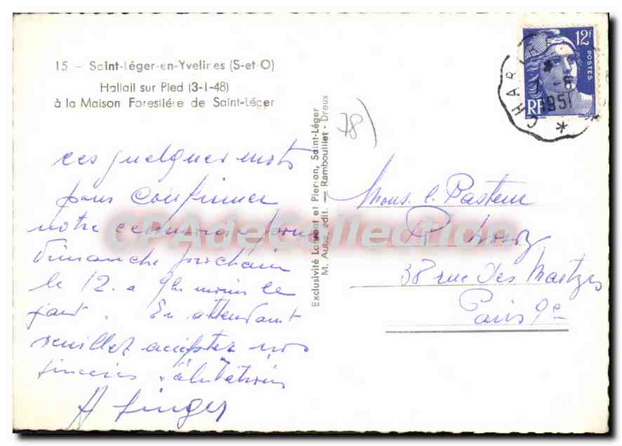 Chasse au cerf — Saint-léger-en-Yvelines — éditeur M. Aube, n°15 — Verso