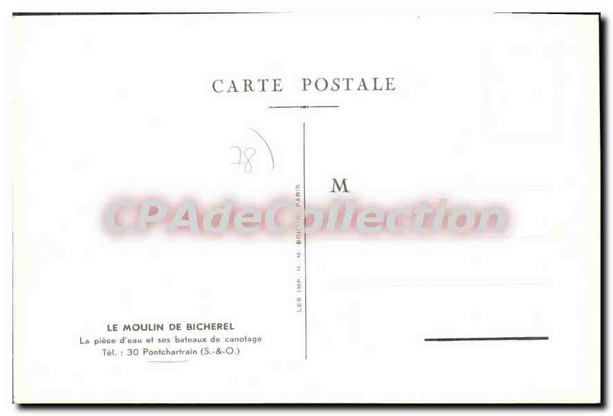 Le Moulin de Bicherel — La pièce d'eau et ses bateaux de canotage — Imp. H. Bonhui, Paris — Verso