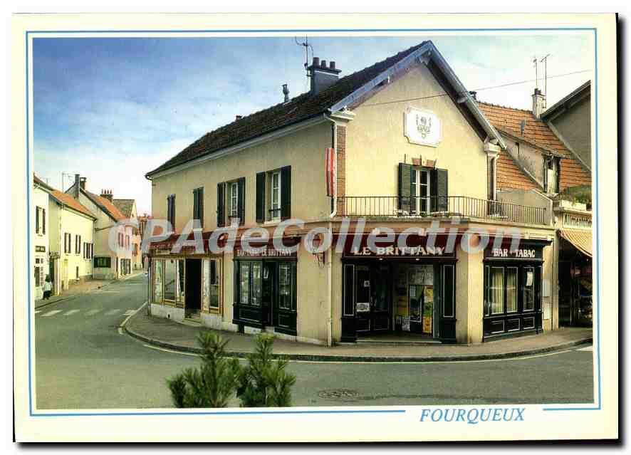 Fourqueux — vue de la rue principale avec le bar-tabac 'Le Brittany' — éditeur Abeille-Cartes