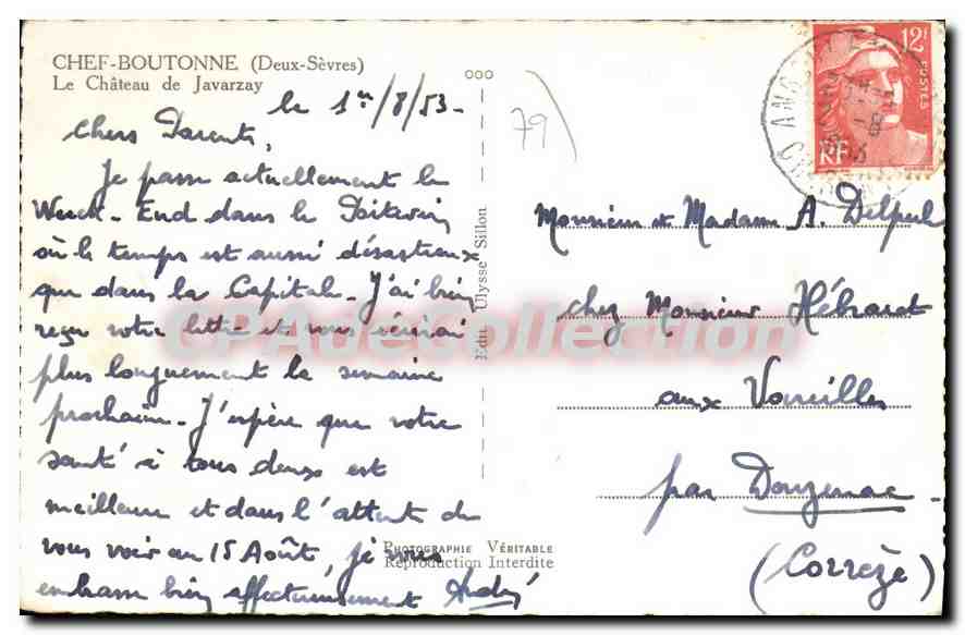 CPA Chef Boutonne Le Chateau De Javarzay — Back