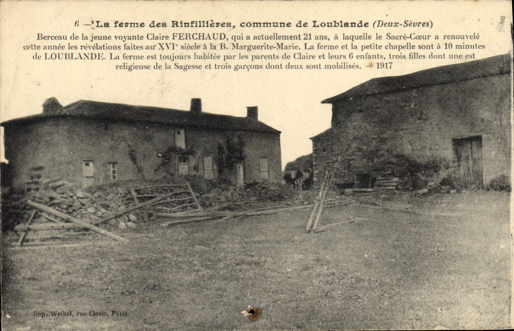 La ferme des Rinfillières, commune de Loublande (Deux-Sèvres) — ferme et chapelle — Imp. Weibel, rue Clovis, Paris