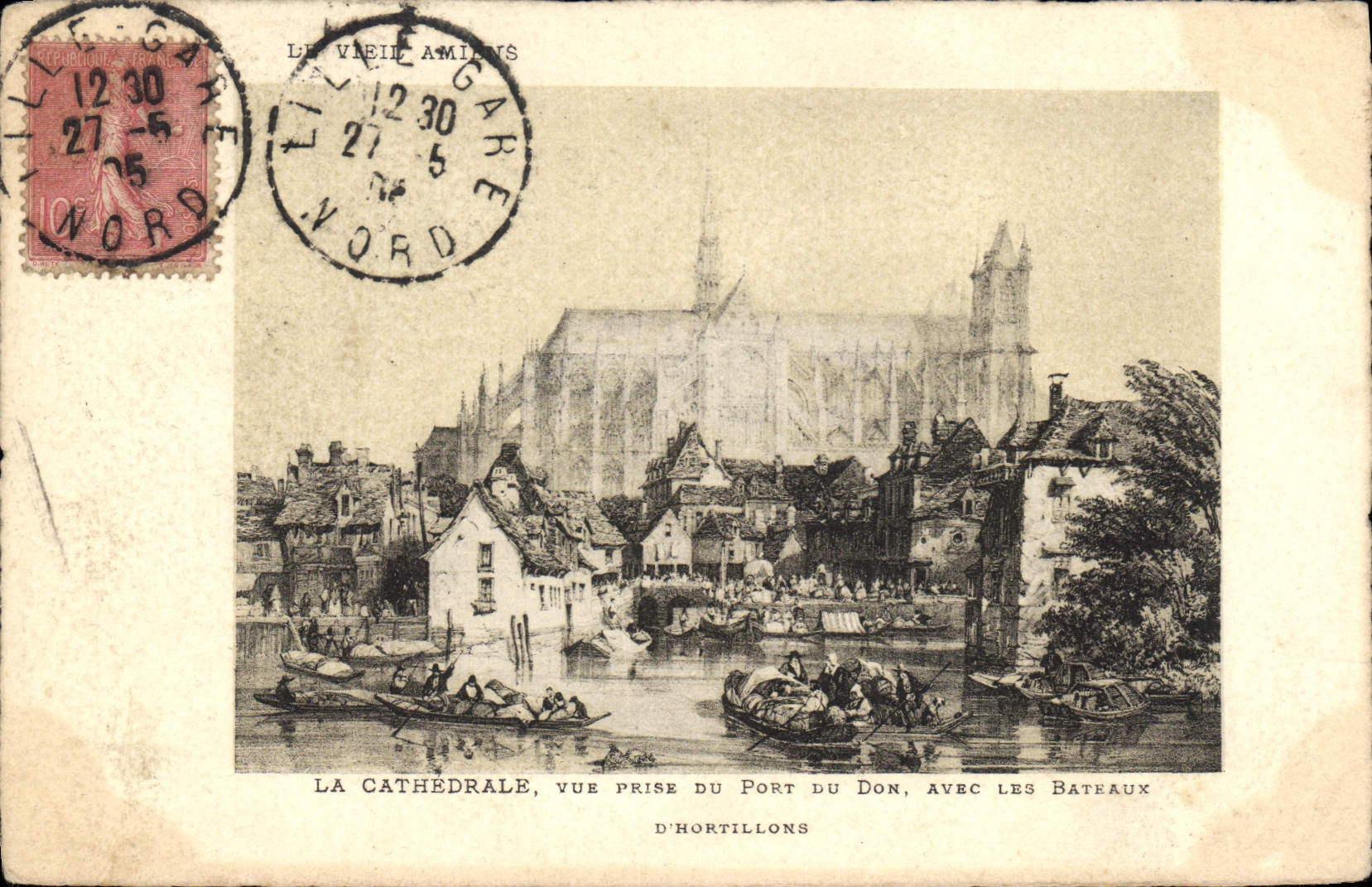 La Cathédrale, vue prise du Port du Don, avec les Bateaux d'Hortillons — Édition Artistique 'SUPRA' Paris