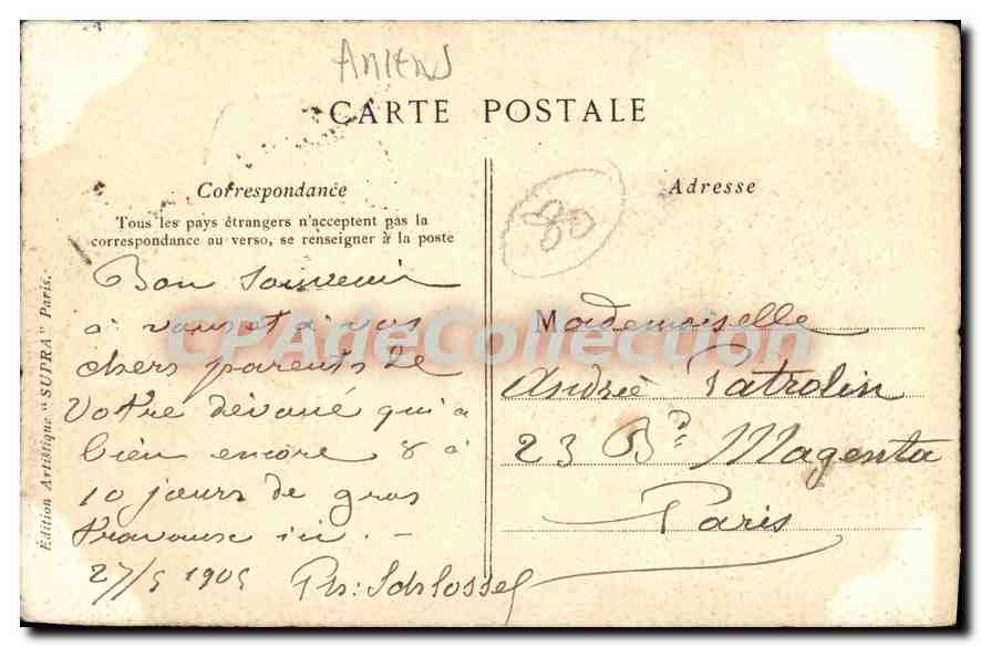 La Cathédrale, vue prise du Port du Don, avec les Bateaux d'Hortillons — Édition Artistique 'SUPRA' Paris — Verso
