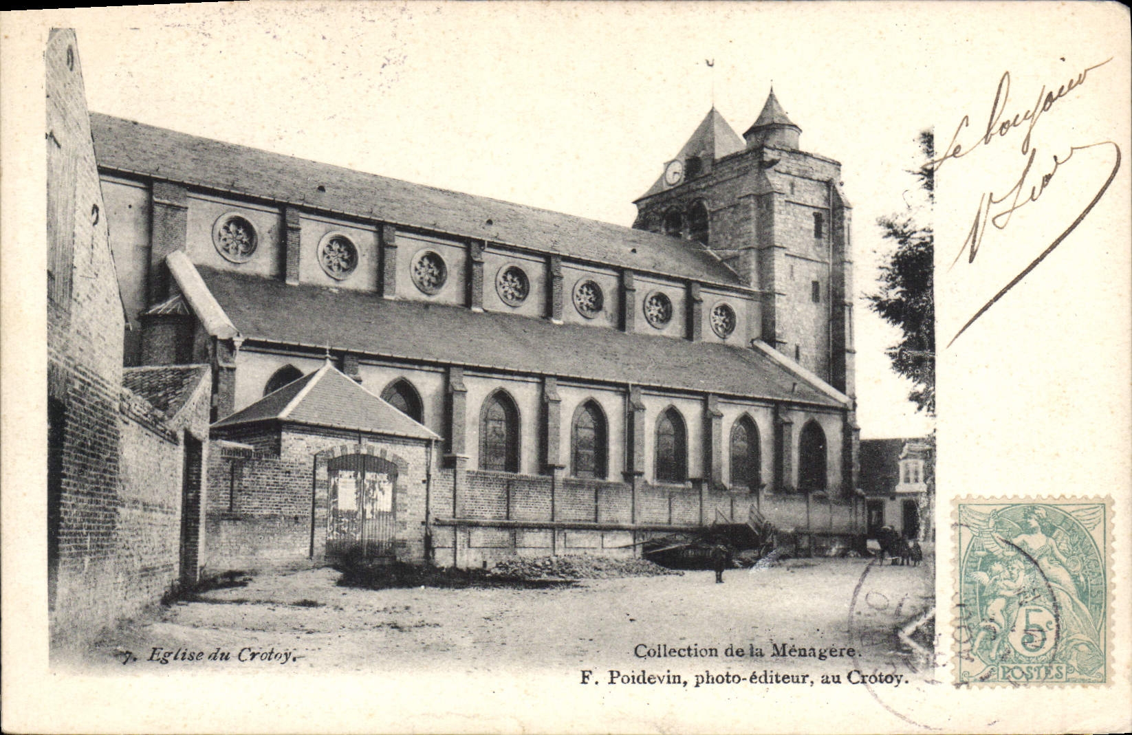 Église du Crotoy — vue de l'édifice avec son clocher — F. Poidevin, photo-éditeur, au Crotoy
