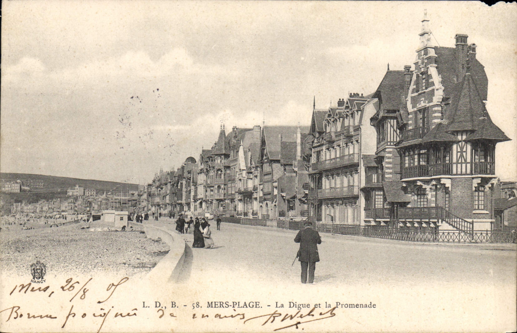 MERS-PLAGE - La Digue et la Promenade — L.D., B. - 58 — éditeur Nancy
