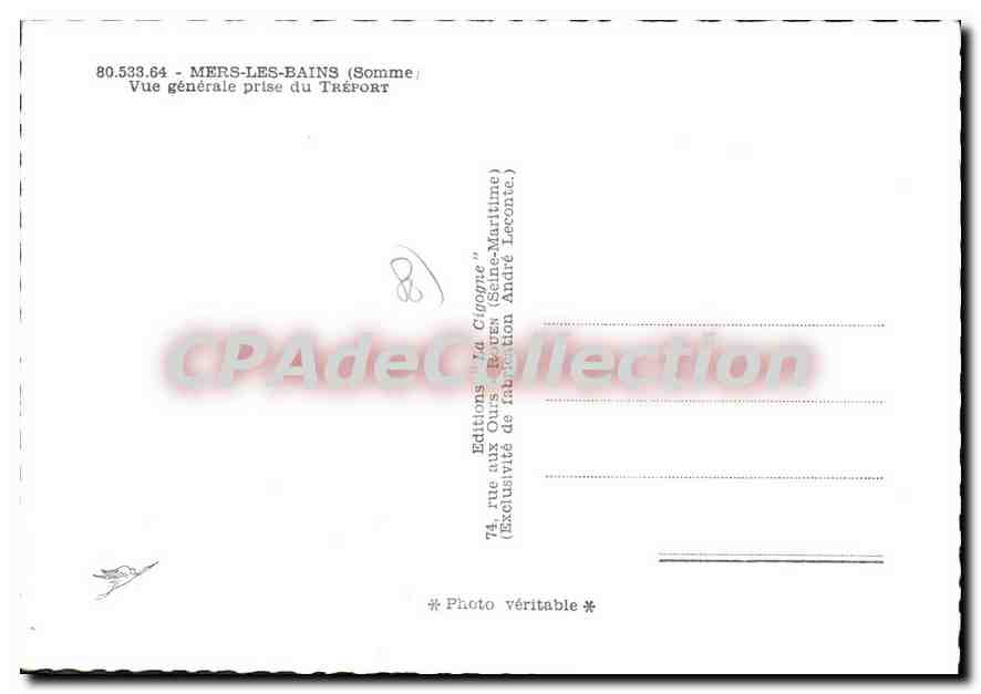 Mers-les-Bains (Somme) — Vue générale prise du Tréport — Éditions 'La Cinquantaine' André Leconte — Verso