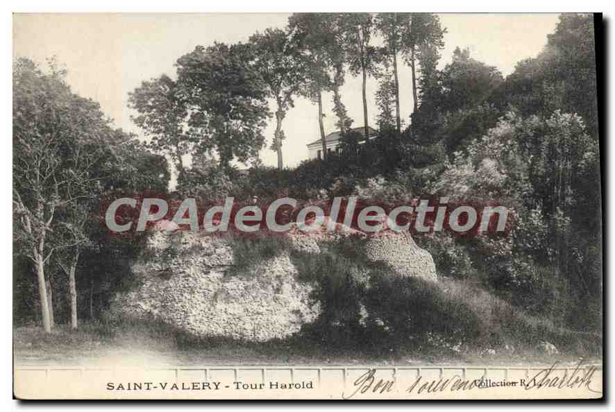 Saint-Valery - Tour Harold — vue de la tour sur un éperon rocheux entouré de forêt