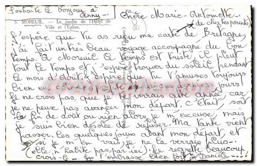 CPA Moreuil Le Jardin De I'Hotel De Ville Et I'Eglise — Back