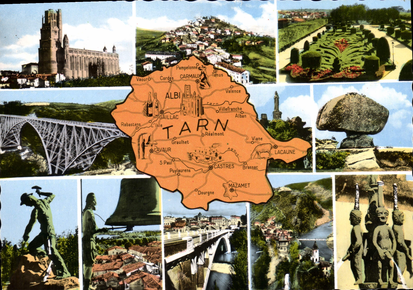 Tarn — Carte postale panoramique avec carte du département — Sté des Cartes Postales APA - Tarn