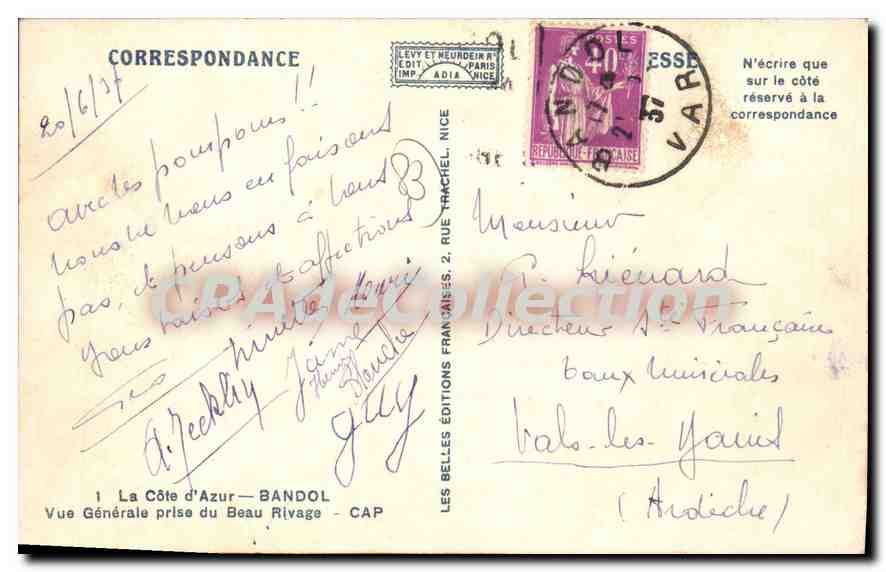 Vue Générale du Beau Rivage — Bandol — Cap — Adlin — Reverso
