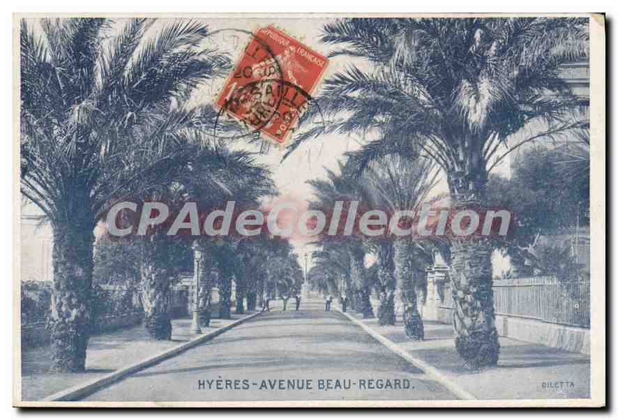 Hyères-Avenue Beau-Regard — vue d'avenue ombragée de palmiers — éditeur Bilelta, n°6