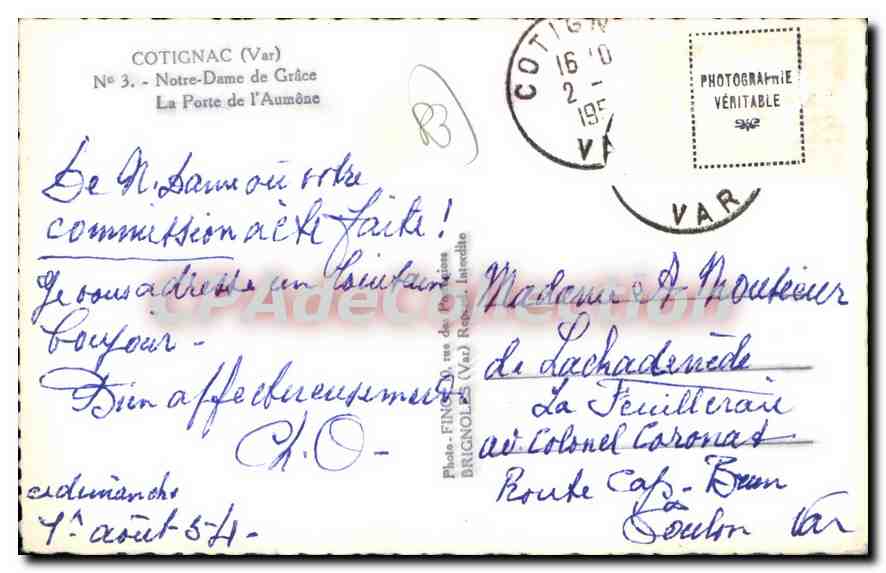 CPA Cotignac Notre Dame De Grace La Porte De I'Aumone — Rückseite