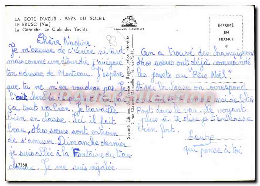 CPSM Le Brusc La Corniche La Club Des Yachts — Verso