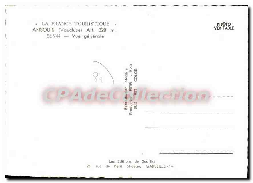 Ansouis — Vue générale — Les Editions du Sud-Est — Achterkant