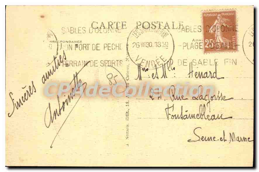 Les Sables-d'Olonne (Vendée) — Un coin du Port au crépuscule — J. Nozaïr, édit. n°244 — Verso