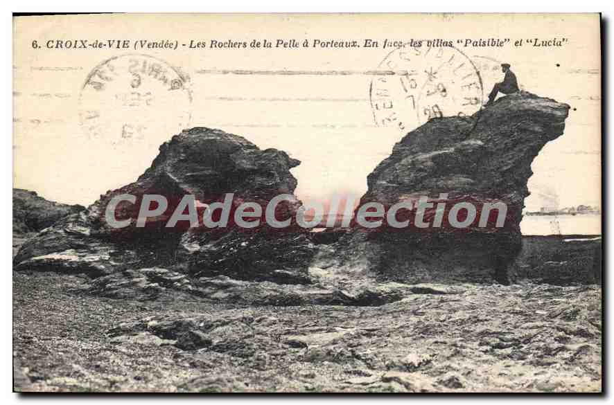 Croix-de-Vie (Vendée) — Les Rochers de la Pelle à Porteaux. En face, les villas "Palsible" et "Lucia"